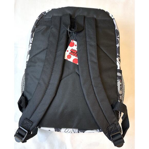 2018 Disney Mickey Mouse Backpack Black‎ White 16” Water Bottle Pockets Kids - Picture 6 of 10